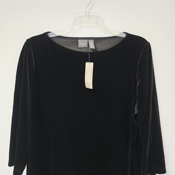 Chicos Travelers Top Size 3 XL Velvet Blouse Chiffon Hemline 3/4 Sleeve NWT - Picture 4 of 13